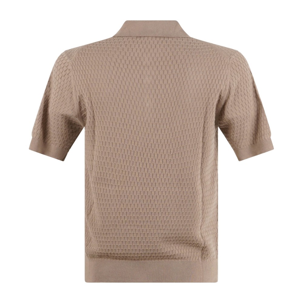MASQ - Polo beige manica corta con lavorazione intarsio in maglia di cotone per