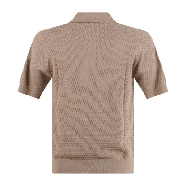 MASQ - Polo beige manica corta con lavorazione intarsio in maglia di cotone per
