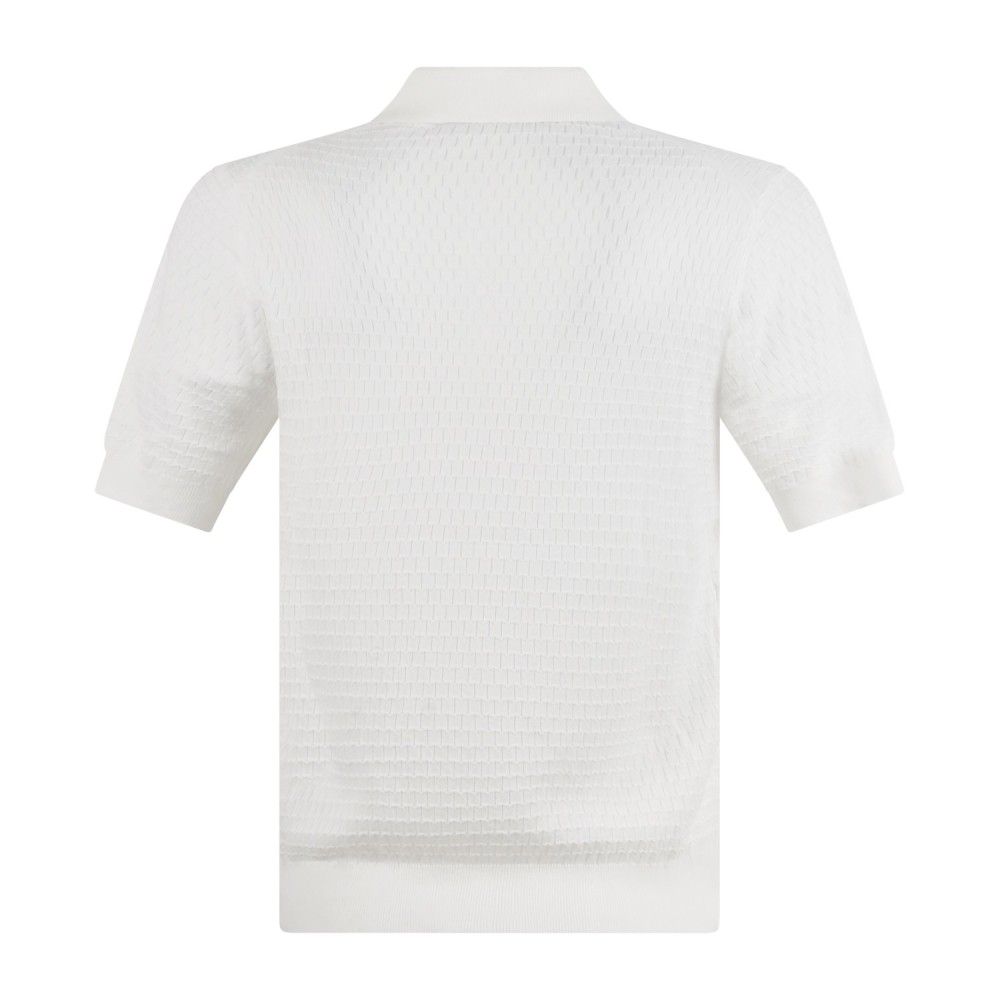 MASQ - Polo bianca manica corta con lavorazione intarsio in maglia di cotone