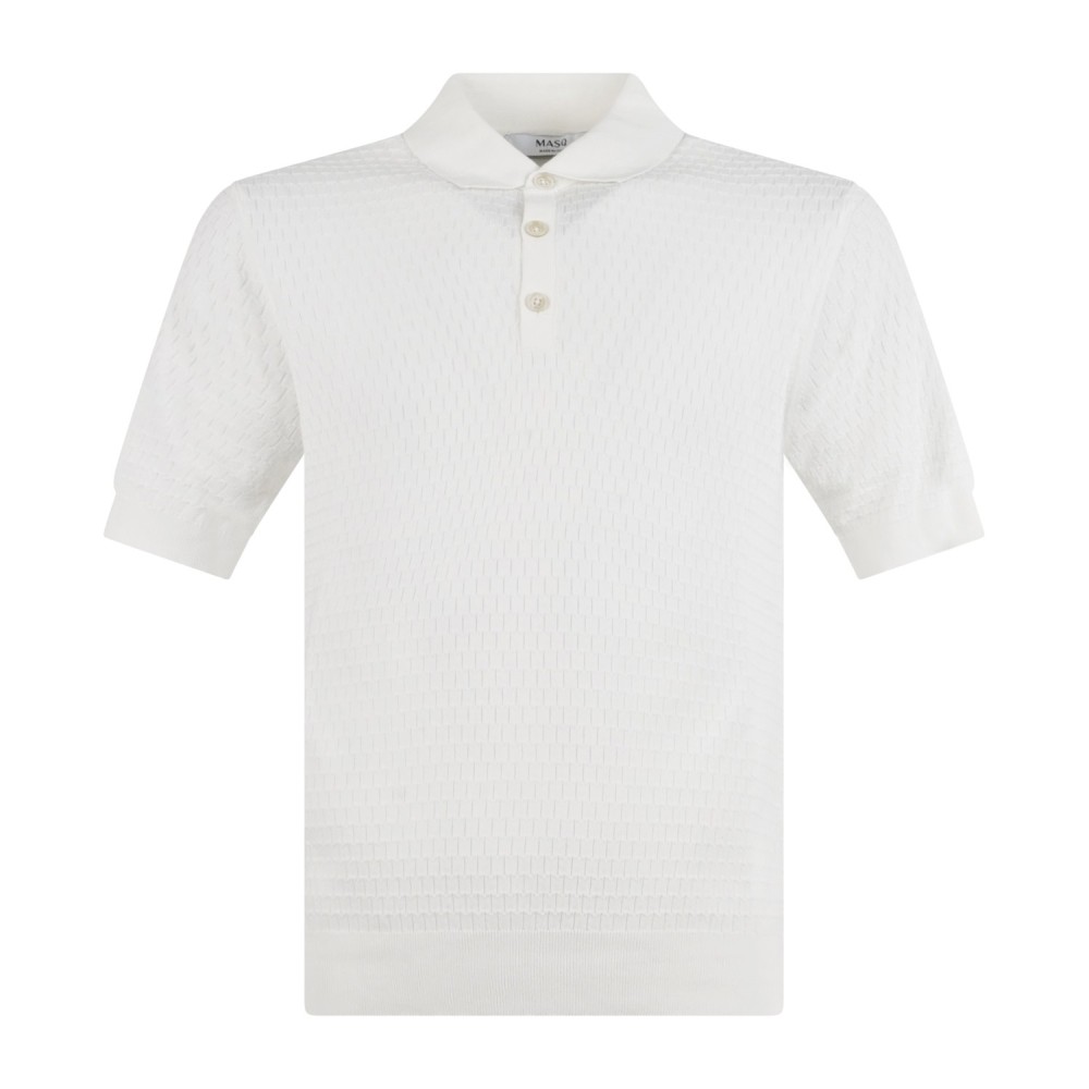 MASQ - Polo bianca manica corta con lavorazione intarsio in maglia di cotone