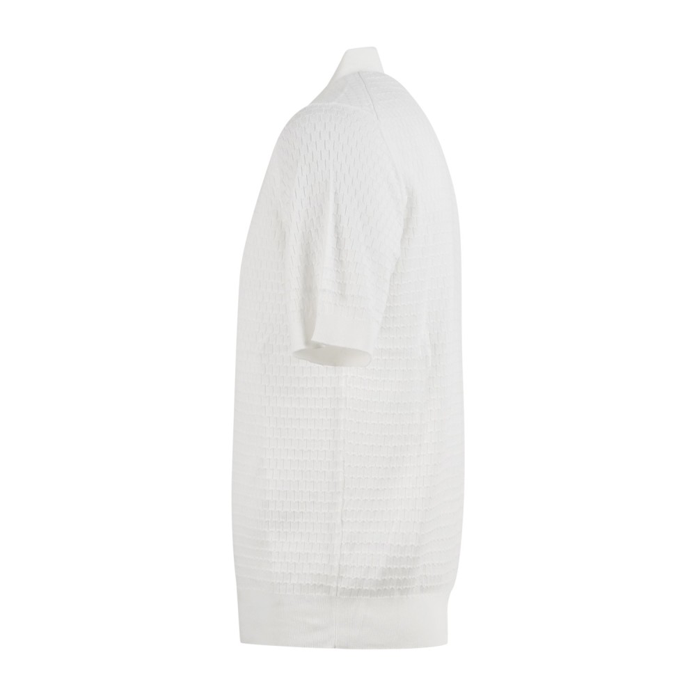 MASQ - Polo bianca manica corta con lavorazione intarsio in maglia di cotone