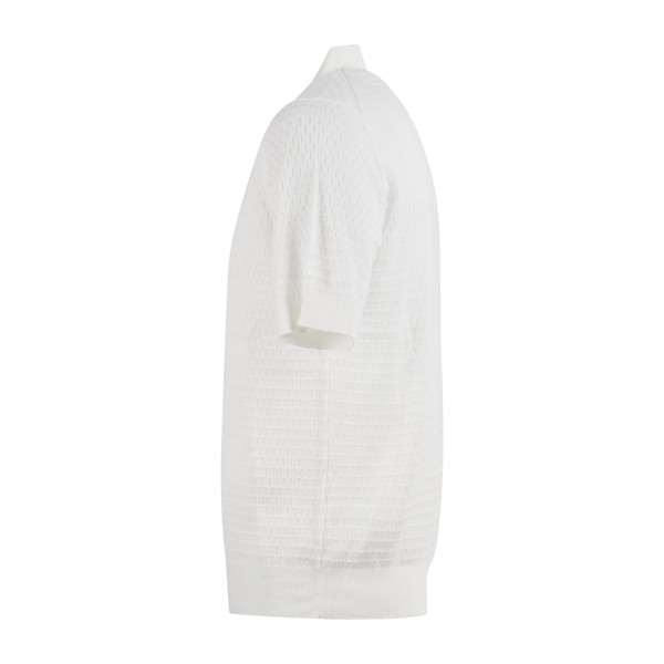 MASQ - Polo bianca manica corta con lavorazione intarsio in maglia di cotone