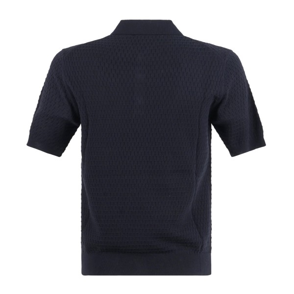 MASQ - Polo blu manica corta con lavorazione intarsio in maglia di cotone per