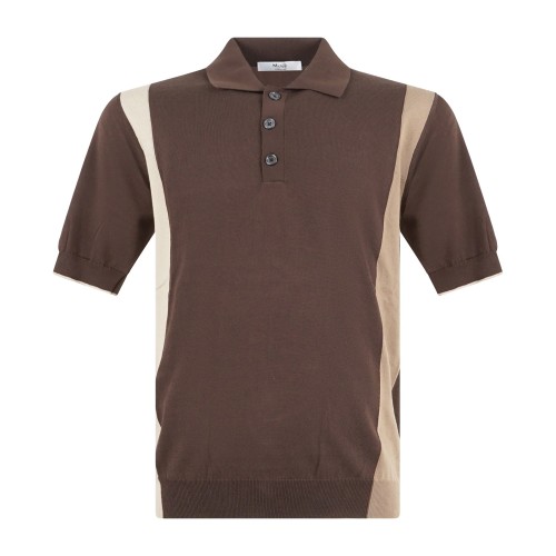 MASQ - Polo marrone manica corta color block in maglia di cotone per uomo |