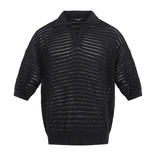 Daniele Alessandrini - Polo nera senza bottoni manica corta in maglia con