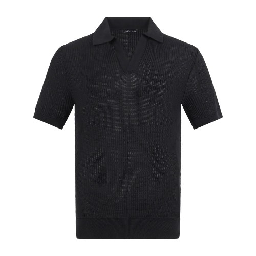 Daniele Alessandrini - Polo nera senza bottoni manica corta in maglia di cotone
