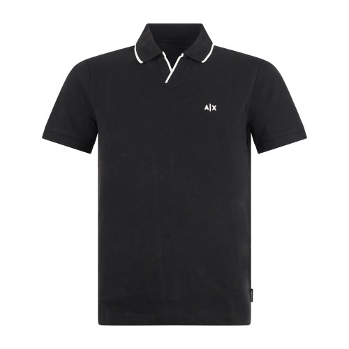 Armani Exchange - Polo nera senza bottoni maniche corte con righe sul colletto