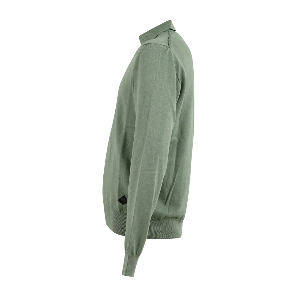 Roy Roger's - Polo verde senza bottoni manica lunga in cotone con patch logo