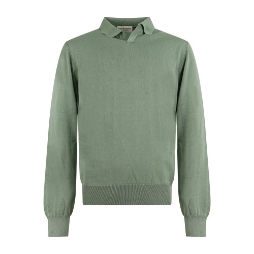 Roy Roger's - Polo verde senza bottoni manica lunga in cotone con patch logo