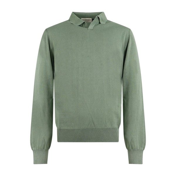 Roy Roger's - Polo verde senza bottoni manica lunga in cotone con patch logo