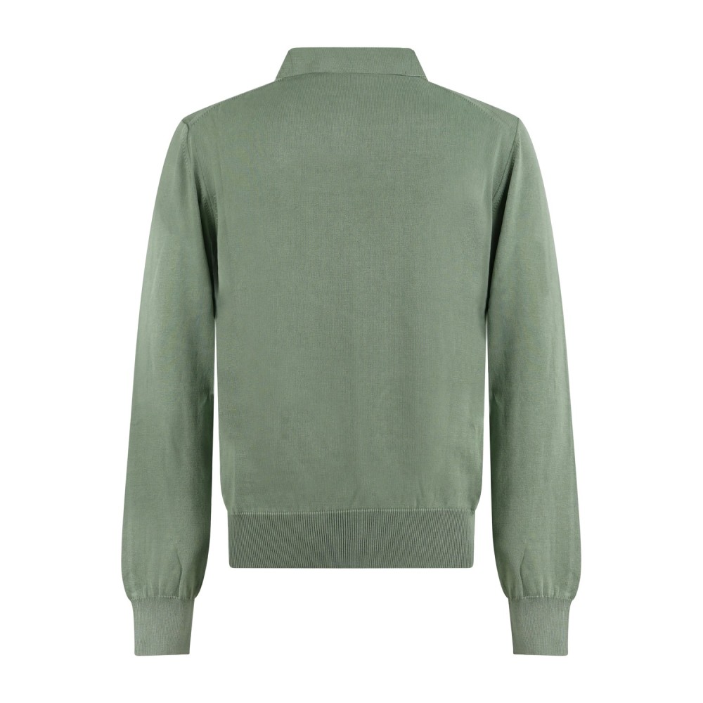 Roy Roger's - Polo verde senza bottoni manica lunga in cotone con patch logo