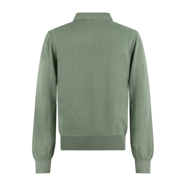 Roy Roger's - Polo verde senza bottoni manica lunga in cotone con patch logo