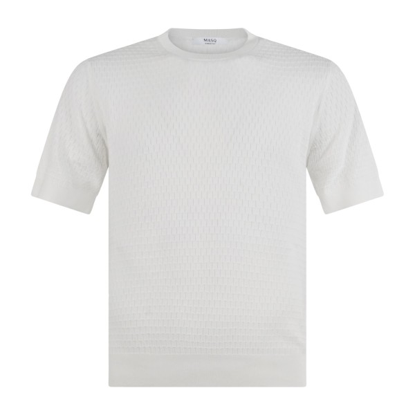 MASQ - T-shirt bianca manica corta con lavorazione intarsio in maglia di cotone