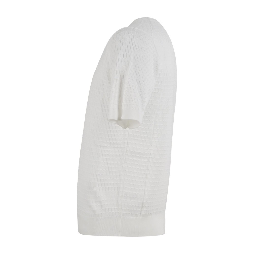 MASQ - T-shirt bianca manica corta con lavorazione intarsio in maglia di cotone