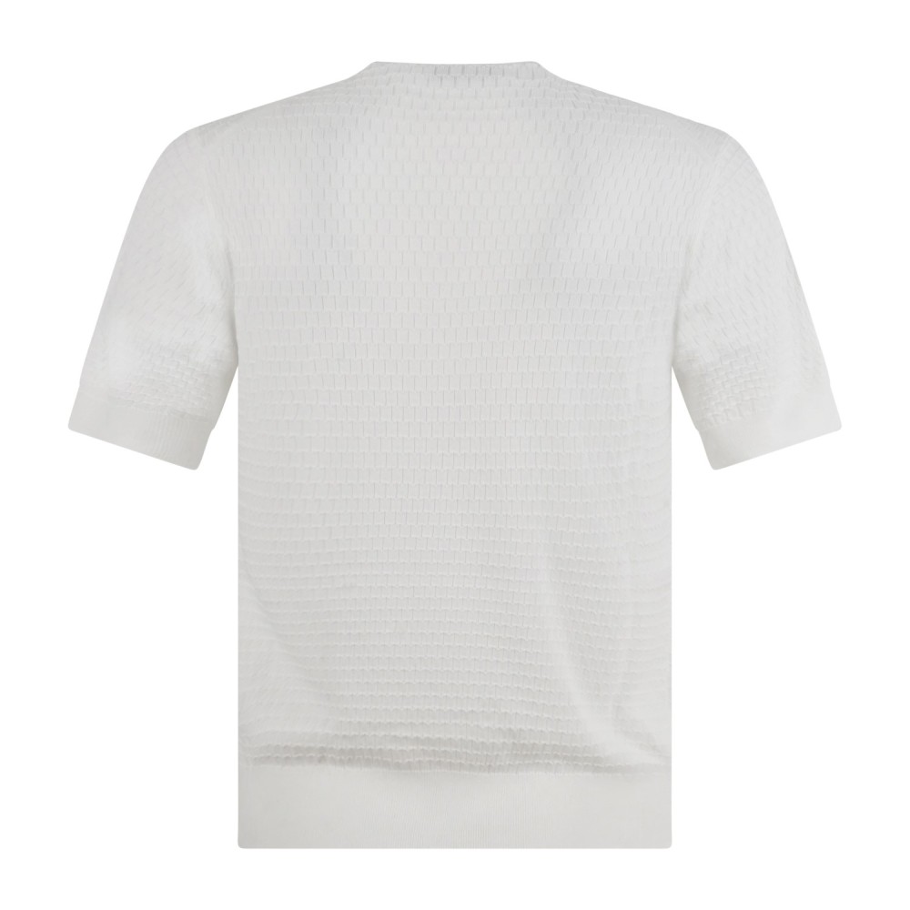 MASQ - T-shirt bianca manica corta con lavorazione intarsio in maglia di cotone