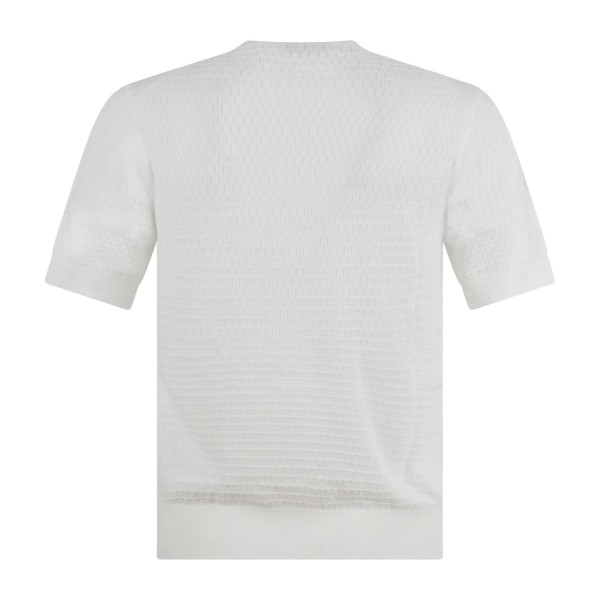 MASQ - T-shirt bianca manica corta con lavorazione intarsio in maglia di cotone