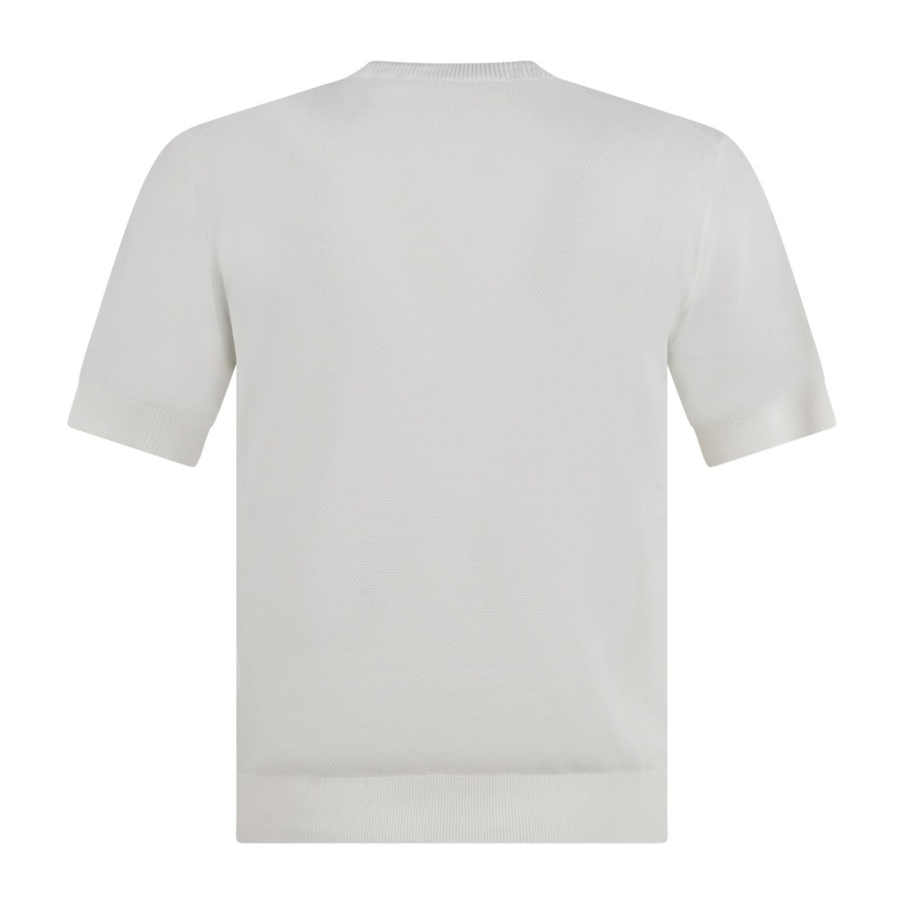 MASQ - T-shirt bianca manica corta con lavorazione punto pannocchia di cotone