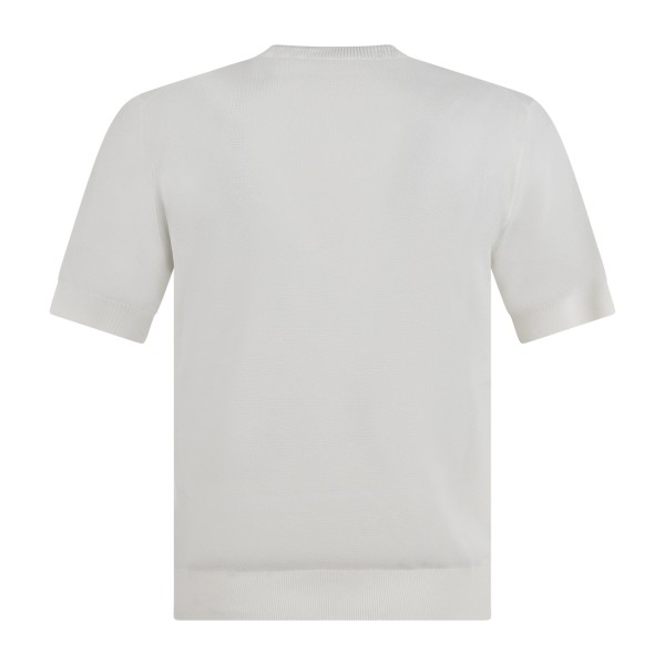 MASQ - T-shirt bianca manica corta con lavorazione punto pannocchia di cotone