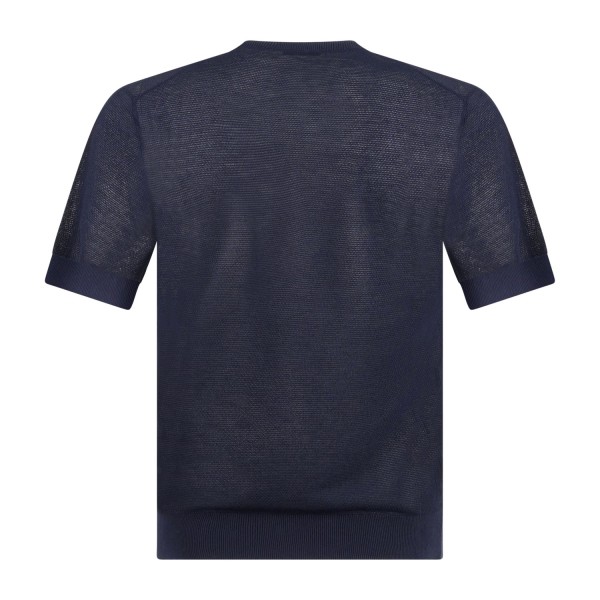 MASQ - T-shirt blu manica corta con lavorazione punto pannocchia di cotone per