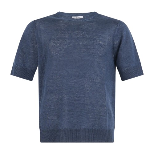 MASQ - T-shirt blu manica corta in maglia di lino per uomo | m5425-1042 650blu