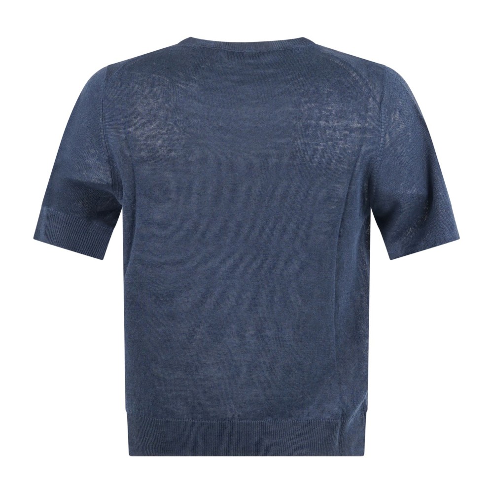 MASQ - T-shirt blu manica corta in maglia di lino per uomo | m5425-1042 650blu