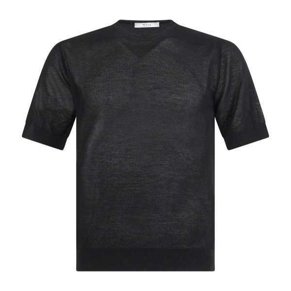 MASQ - T-shirt nera manica corta con lavorazione punto pannocchia di cotone per