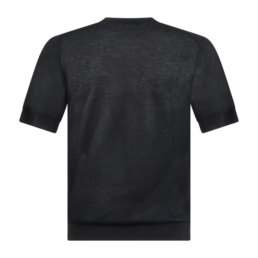 MASQ - T-shirt nera manica corta con lavorazione punto pannocchia di cotone per