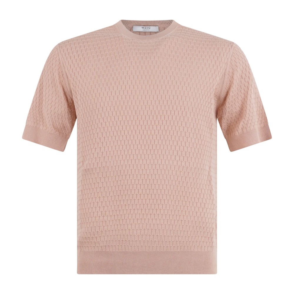 MASQ - T-shirt rosa manica corta con lavorazione intarsio in maglia di cotone