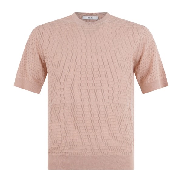 MASQ - T-shirt rosa manica corta con lavorazione intarsio in maglia di cotone