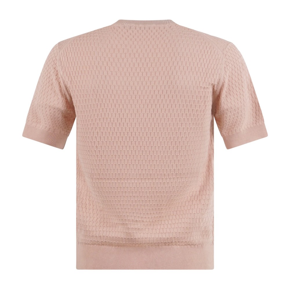 MASQ - T-shirt rosa manica corta con lavorazione intarsio in maglia di cotone