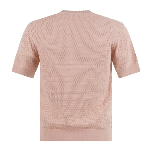 MASQ - T-shirt rosa manica corta con lavorazione intarsio in maglia di cotone