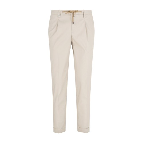 Barbati - Pantalone beige Gregory in cotone leggero con pence e coulisse per