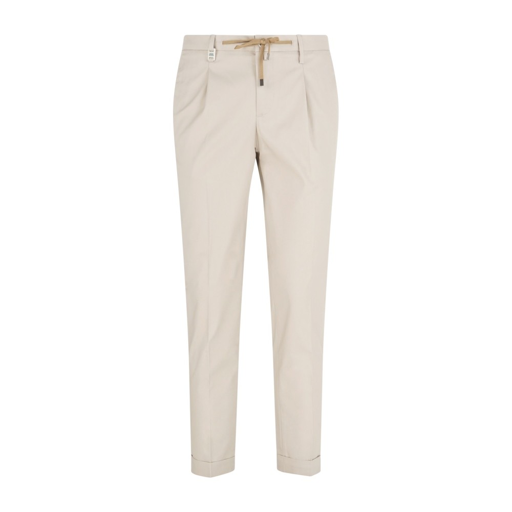 Barbati - Pantalone beige Gregory in cotone leggero con pence e coulisse per