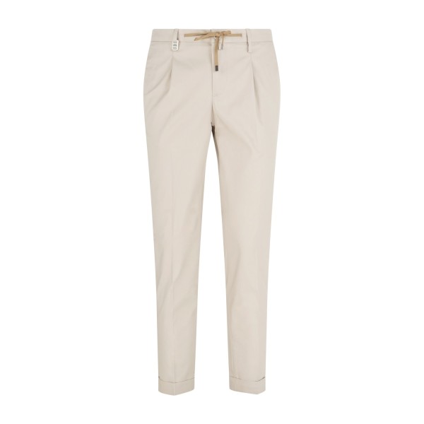 Barbati - Pantalone beige Gregory in cotone leggero con pence e coulisse per