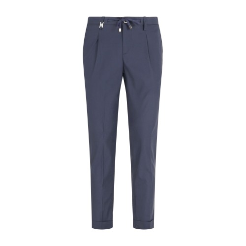 Barbati - Pantalone blu Gregory in cotone leggero con pence e coulisse per uomo