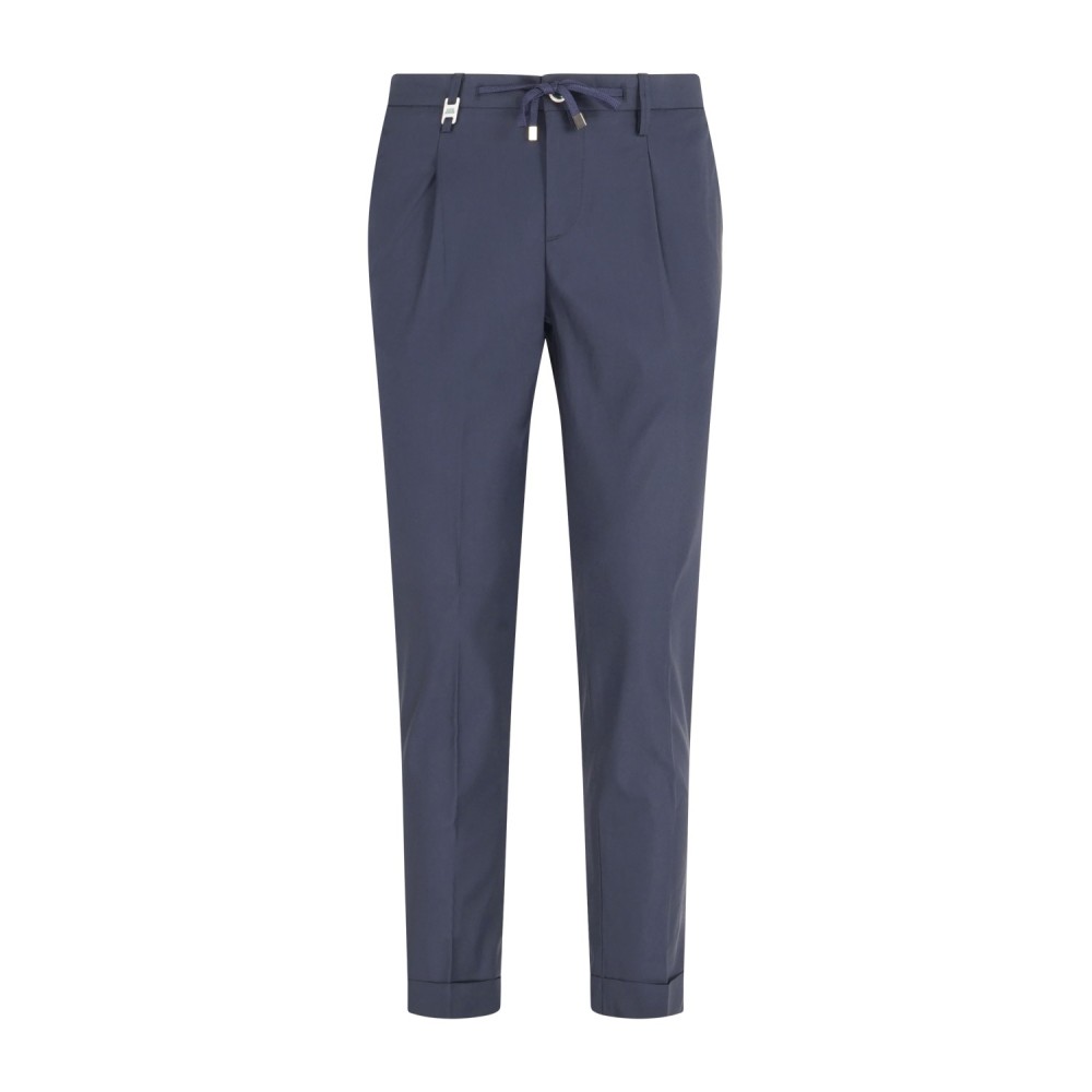 Barbati - Pantalone blu Gregory in cotone leggero con pence e coulisse per uomo