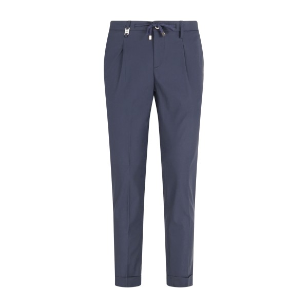 Barbati - Pantalone blu Gregory in cotone leggero con pence e coulisse per uomo