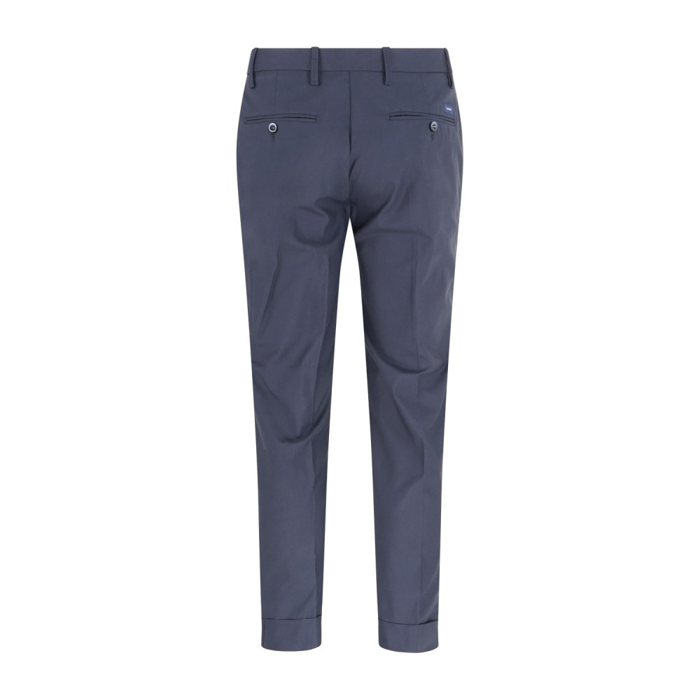 Barbati - Pantalone blu Gregory in cotone leggero con pence e coulisse per uomo