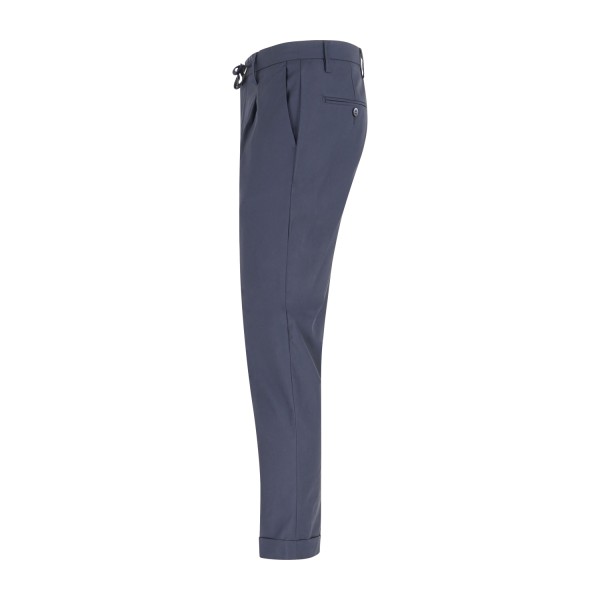 Barbati - Pantalone blu Gregory in cotone leggero con pence e coulisse per uomo