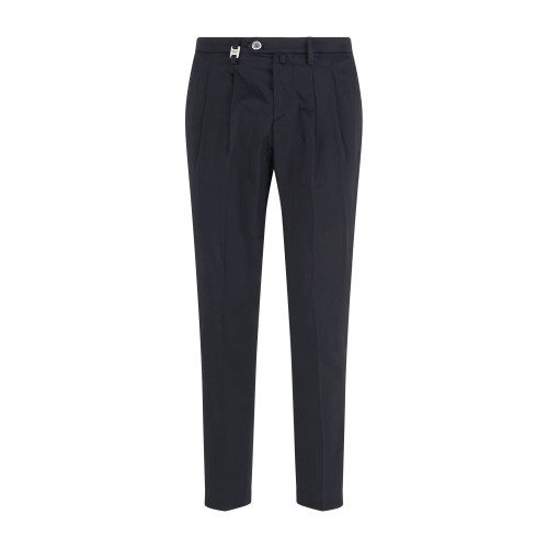 Barbati - Pantalone blu Oliver in cotone leggero con doppia pence over fit per