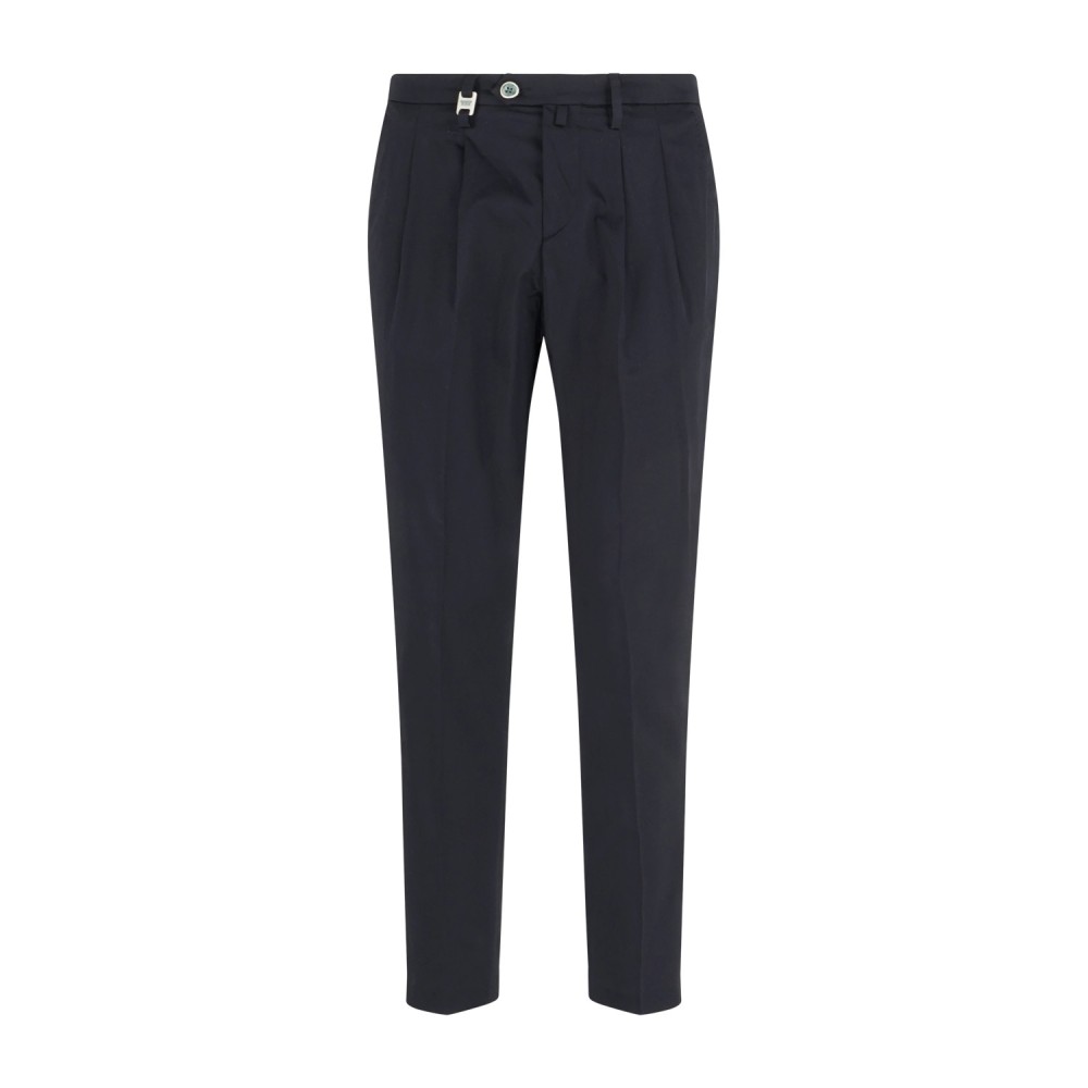 Barbati - Pantalone blu Oliver in cotone leggero con doppia pence over fit per