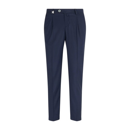 Barbati - Pantalone blu Tony con pence e effetto righe tono su tono per uomo |