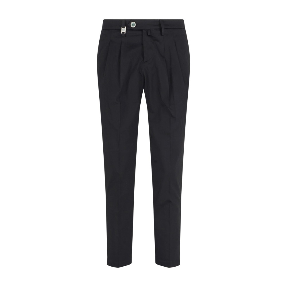 Barbati - Pantalone nero Oliver in cotone leggero con doppia pence over fit per