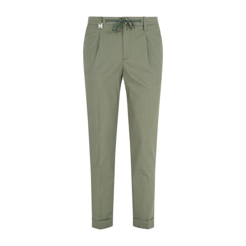 Barbati - Pantalone verde Gregory in cotone leggero con pence e coulisse per