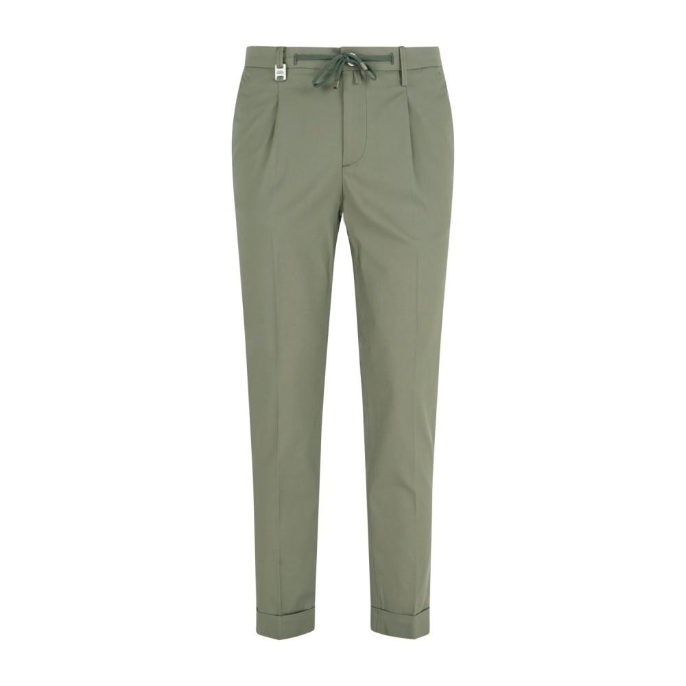 Barbati - Pantalone verde Gregory in cotone leggero con pence e coulisse per