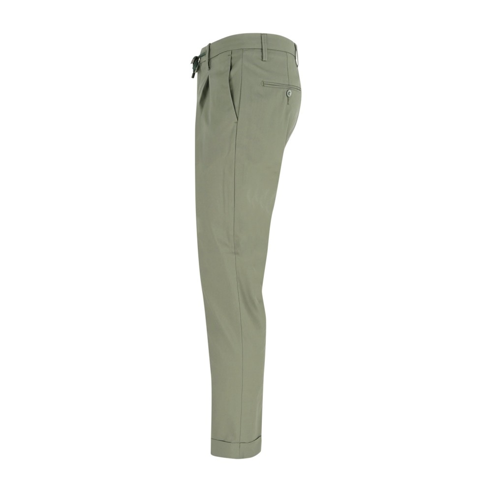 Barbati - Pantalone verde Gregory in cotone leggero con pence e coulisse per