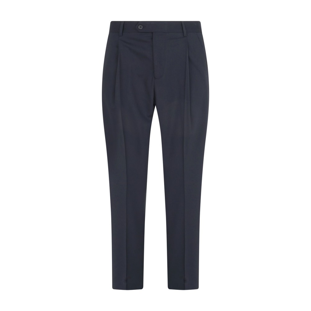 Marsem - Abito blu doppiopetto basso in frescolana con pantalone palazzo per