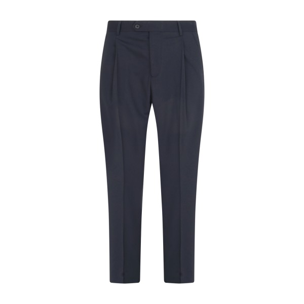 Marsem - Abito blu doppiopetto basso in frescolana con pantalone palazzo per