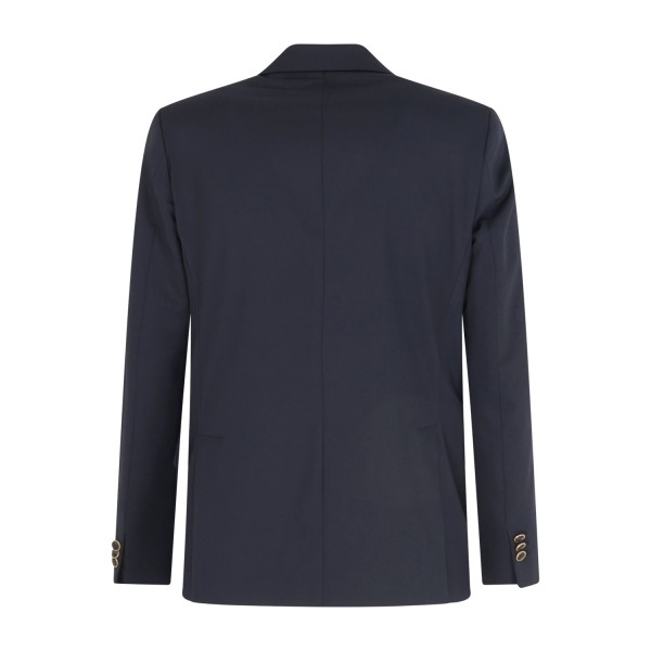 Marsem - Abito blu doppiopetto basso in frescolana con pantalone palazzo per