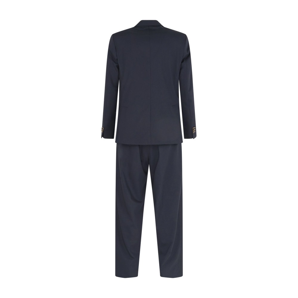 Marsem - Abito blu doppiopetto basso in frescolana con pantalone palazzo per